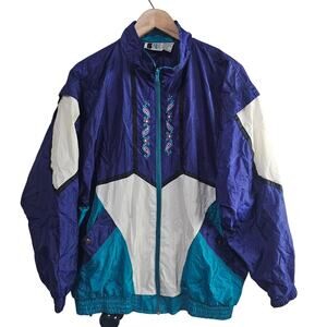 Vintage Bold Spirit Windbreaker Womens Lg 90s Purple Zip Streetwear Colorful